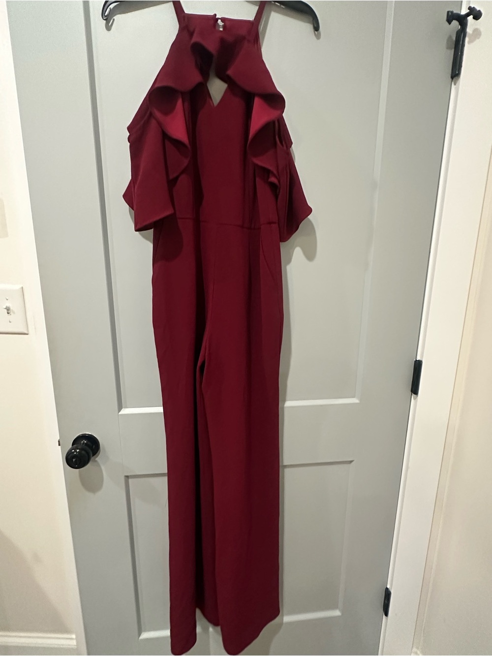 Trina Turk Women's Ruffle Cold-Shoulder Jumpsuit - Burgundy
